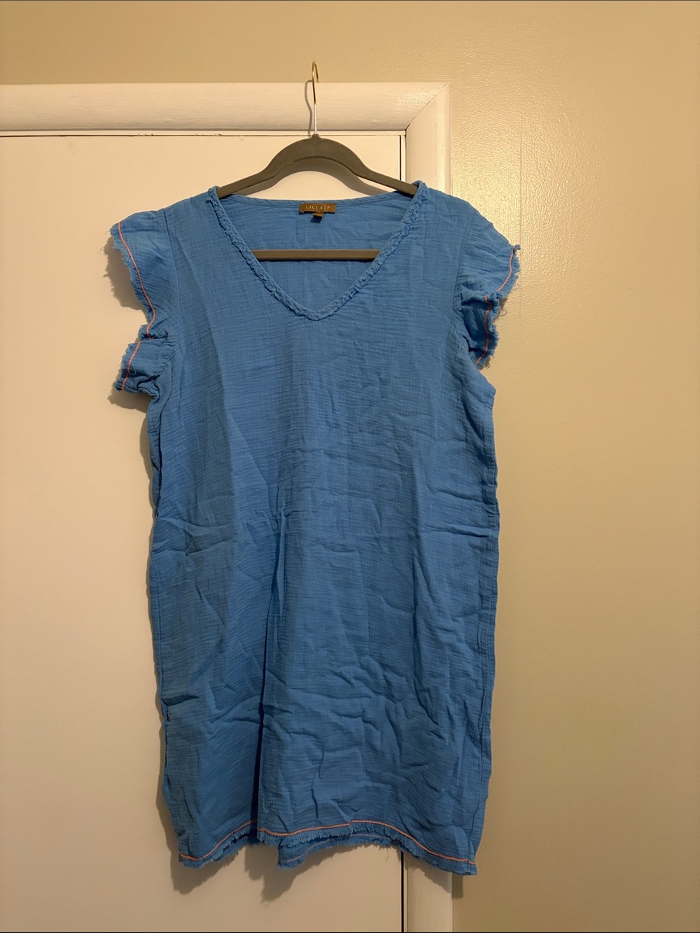 Light Blue Gauze V-Neck Beach Tunic Dress